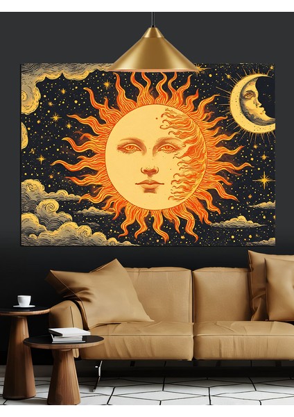 Yüzlü Güneş Çizimi Dekoratif Kanvas - Mdf Ahşap Tablo indirimleri