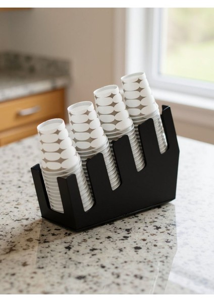 4 Bölmeli Kademeli Karton Bardak Standı - 8 Oz Bardak Uyumlu Pleksi