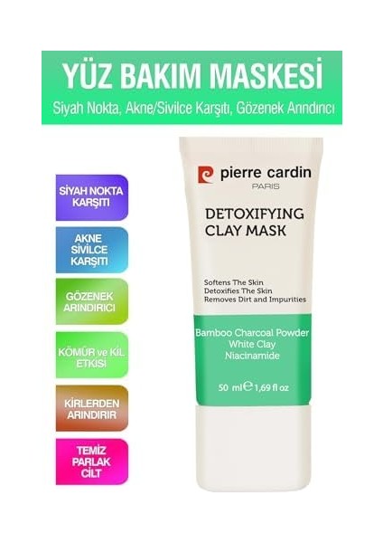 Pierre Cardin Siyah Nokta Akne ve Sivilce Karşıtı, Gözenek Arındırıcı Yüz Bakım Maskesi 50 ml