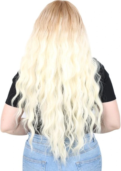 Perçemli Uzun Su Dalgası Fiber Sentetik Peruk - Balköpüğü / Platin Kısa Ombreli fırsatları