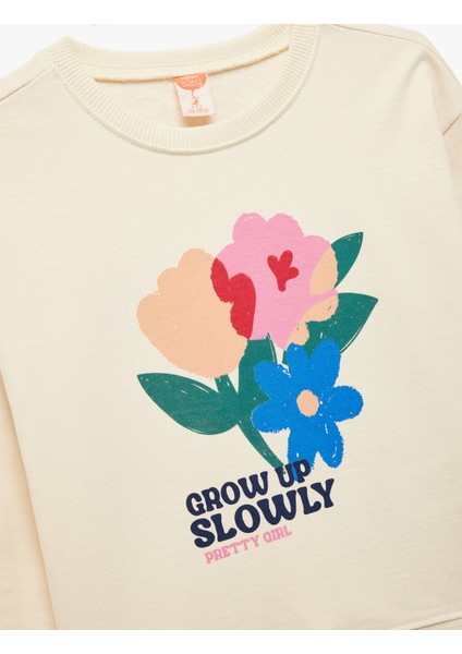 Pamuklu Uzun Kollu Bisiklet Yaka Çiçek Baskılı Sweatshirt modelleri