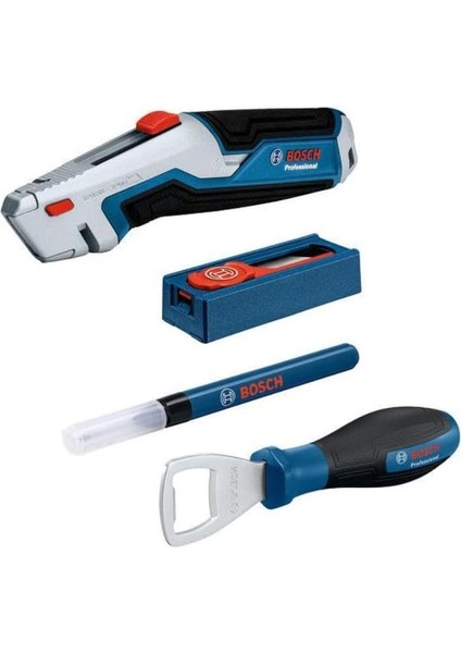 Profesyonel El Aleti Seti 4 Parça (1x Şişe Açacağı; 1x Değiştirilebilir Bıçağı 180MM; 1x Işaretleme; 1x Bıçağı Yedeği 10 Parça; 1x L-Boxx Mini)