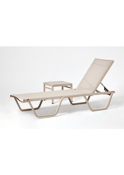 Asos Alüminyum Fileli Şezlong + Sehpa - Kum Rengi