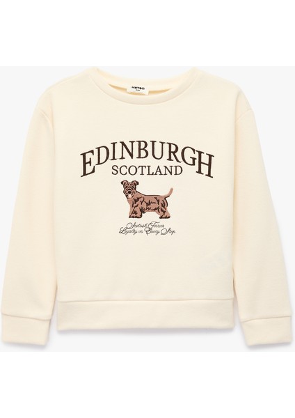 Nakış Detaylı Uzun Kollu Bisiklet Yaka Oversize Sweatshirt