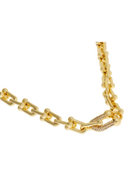 Bayan Taşlı Çelik Halka Detay Kolye