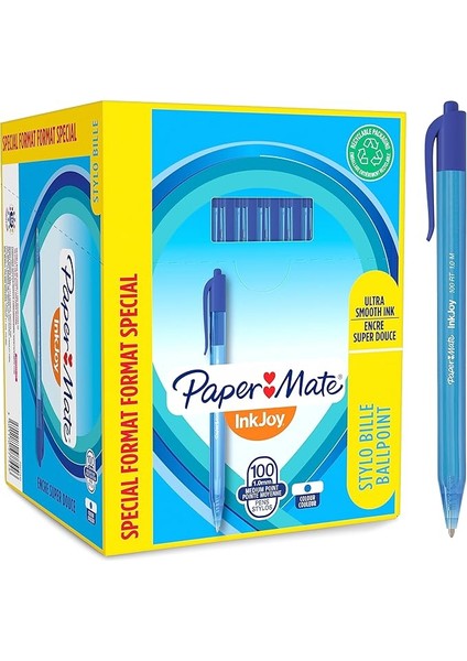 Papermate Inkjoy 100 Üstten Basmalı Ulv Mavi Ofis (80+20)
