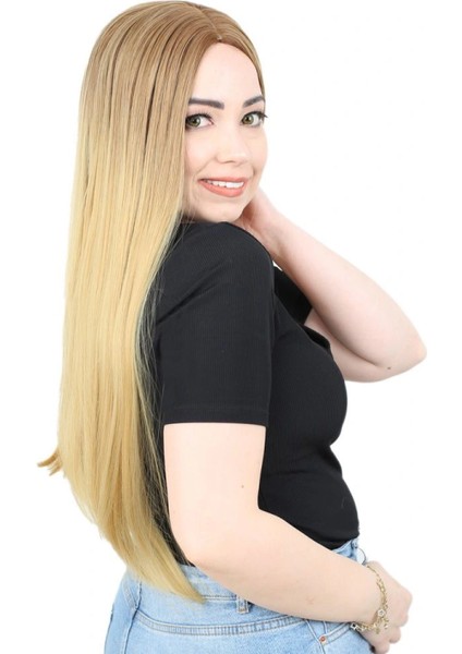 Fiber Sentetik Uzun Düz Peruk - Kumral / Sarı Ombreli fiyatları