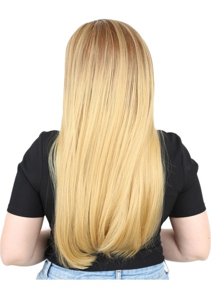 Fiber Sentetik Uzun Düz Peruk - Kumral / Sarı Ombreli modelleri