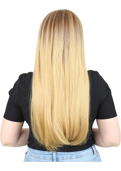 Fiber Sentetik Uzun Düz Peruk - Kumral / Sarı Ombreli fırsatları