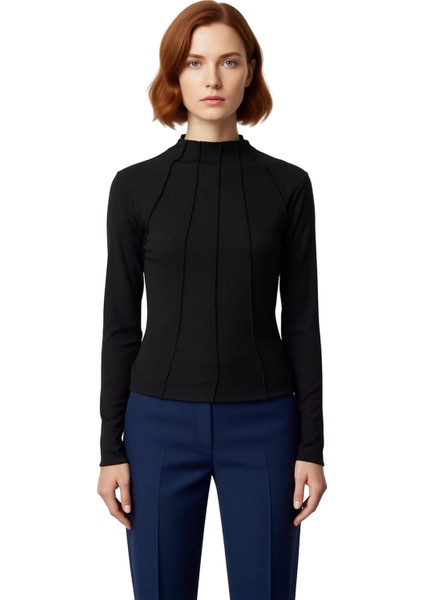 Kadın Regular Kalıp Polyester Esnek Örme Bluz Bisiklet Yaka Fermuar Detaylı Uzun Kollu Cool & modelleri