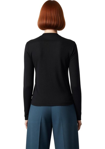 Kadın Regular Kalıp Polyester Esnek Örme Bluz Bisiklet Yaka Fermuar Detaylı Uzun Kollu Cool & fırsatları