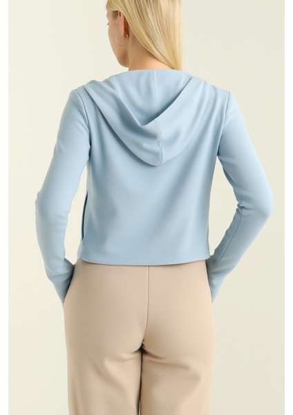 Kadın Kapüşonlu Fermuarlı Mavi Ceket | Parmak Geçme & Gizli Cep Detaylı | %100 Pamuk | Dar Kalıp fırsatları