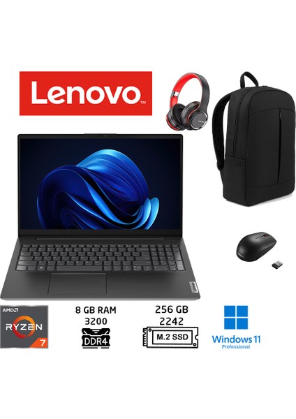 V15 G4 Abp Ryzen 7 7730U 8 GB 256 GB SSD 15.6" Fhd W11PRO 82YY0012TR Duddı Çanta+Mouse+Kulaklık