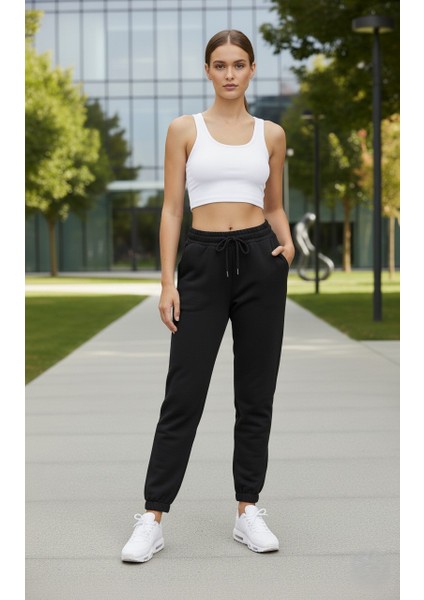 Kadın 3 Iplik Şardonlu %100 Pamuk Eşofman Altı - Yumuşak Dokulu Basic Jogger