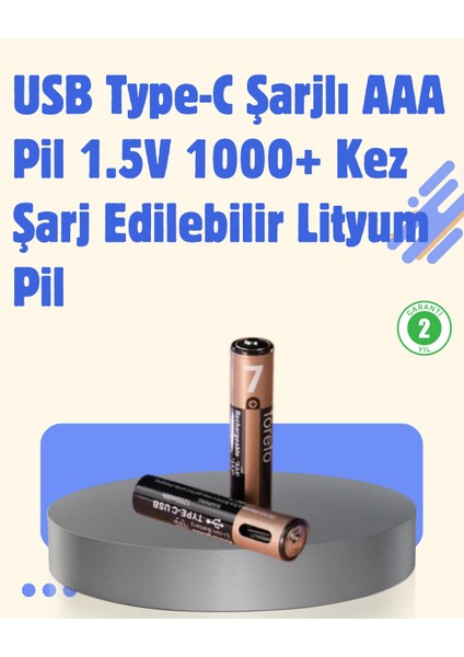 bulurum usb typec şarjlı aaa lityum pil | 1.5v sabit voltaj, 1000+ şarj döngüsü ile uzun ömür