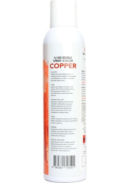 Bakır Renkli Sprey Gıda Boyası 150 ml fiyatları