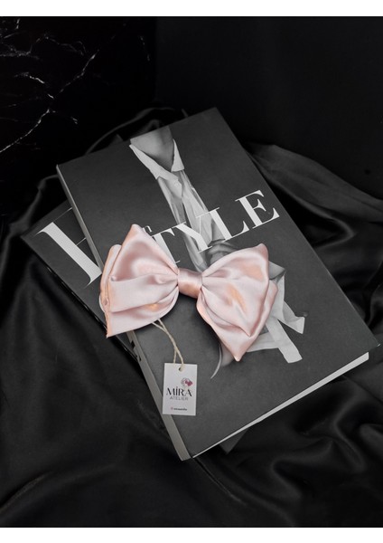 Kadın Saten Fiyonk Saç Tokası / Pudra Düşü – Timsah (Pens) Klipsli