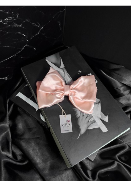 Kadın Saten Fiyonk Saç Tokası / Pure Somon – Timsah (Pens) Klipsli