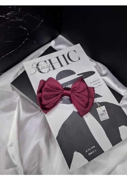 Kadın Saten Fiyonk Saç Tokası / Asil Şarap – Timsah (Pens) Klipsli