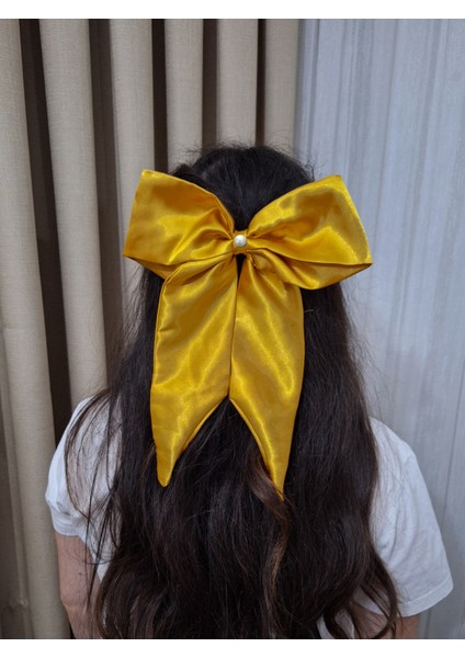 Kadın Saten Fiyonk Saç Tokası / Altın Tozu – Otomatik Klipsli - Uzun Boy fiyatları