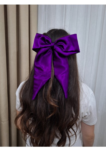 Kadın Saten Fiyonk Saç Tokası / Mor Tutku – Otomatik Klipsli - Uzun Boy fiyatları
