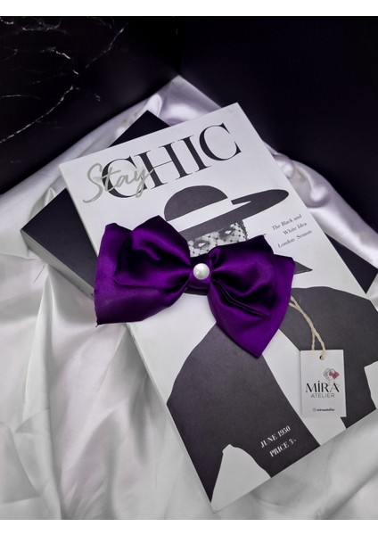 Kadın Saten Fiyonk Saç Tokası / Mor Tutku – Timsah (Pens) Klipsli