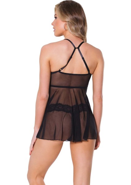 Şık Modern Şeffaf Dantel Detaylı Babydoll Gecelik, Ince Askılı, Seksi Iç Çamaşırı, Tül Kumaş fırsatları
