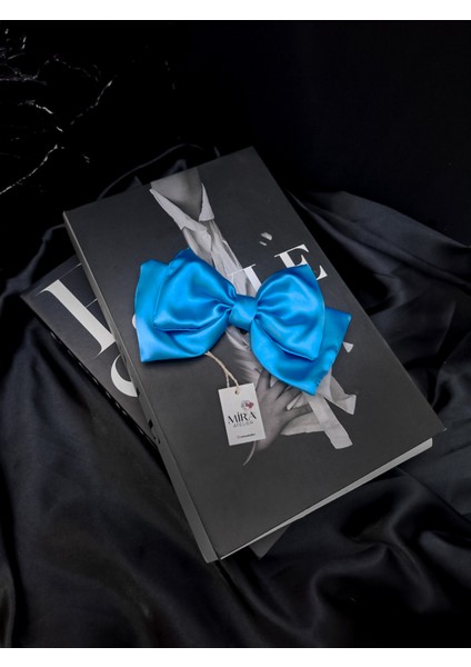 Kadın Saten Fiyonk Saç Tokası / Mavi Inci – Timsah (Pens) Klipsli