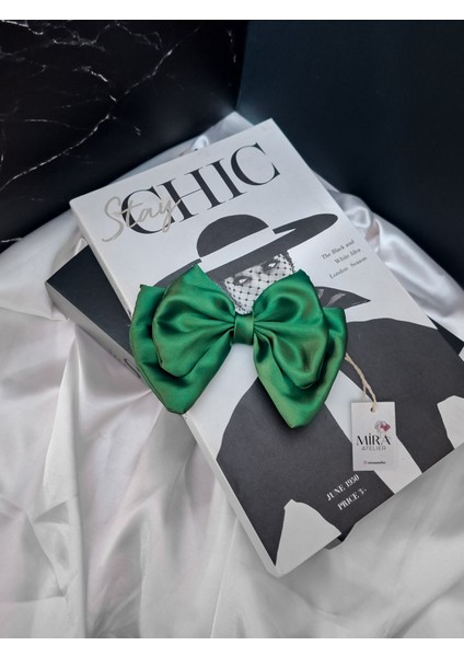 Kadın Saten Fiyonk Saç Tokası / Zümrüt Aşkı – Timsah (Pens) Klipsli