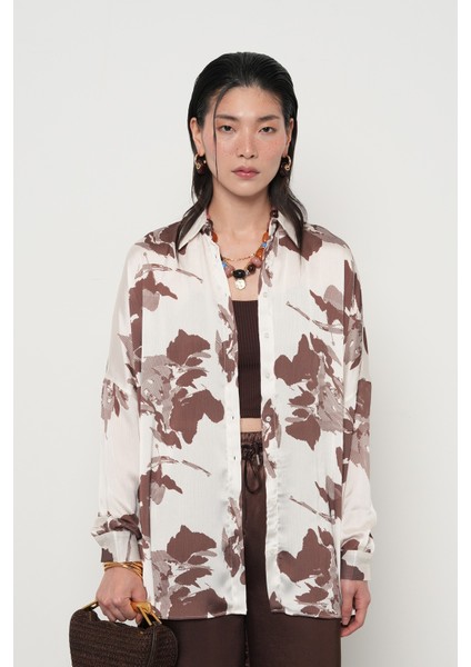 Kadın Karışık Desenli Oversize Dijital Gömlek