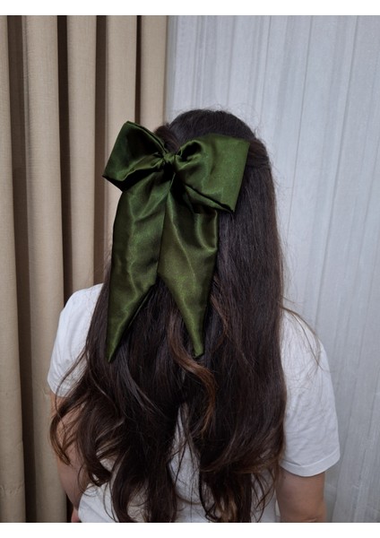 Kadın Saten Fiyonk Saç Tokası / Haki Esintisi – Otomatik Klipsli - Uzun Boy fiyatları