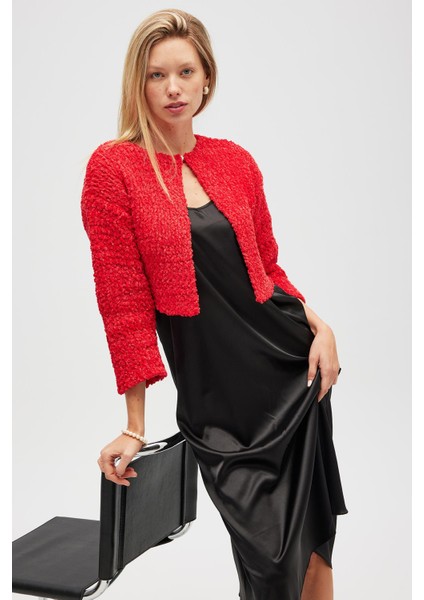 Kayla, Düz Örgü, Kadın Kısa Triko Hırka - Kırmızı fırsatları