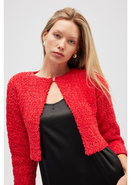 Kayla, Düz Örgü, Kadın Kısa Triko Hırka - Kırmızı indirimleri