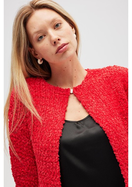 Kayla, Düz Örgü, Kadın Kısa Triko Hırka - Kırmızı