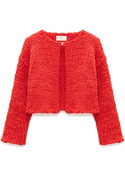 Kayla, Düz Örgü, Kadın Kısa Triko Hırka - Kırmızı