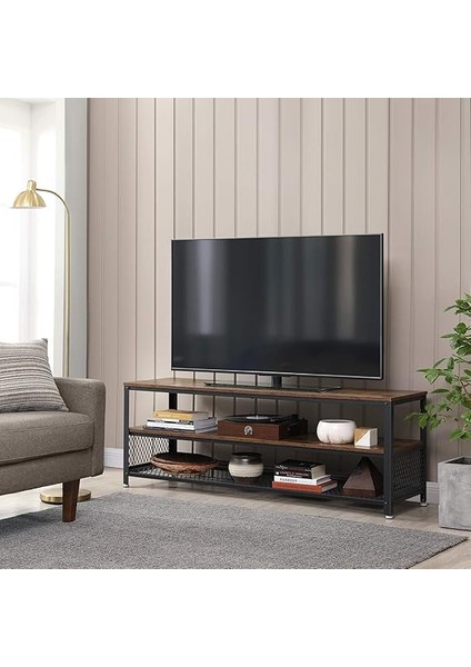 Tv Standı 60 Inç'e Kadar Tv'ler Için, Büyük Tv Dolabı, Konsol, Oturma Odası Masası, Metal Çerçeveli Sehpa, Vintage, Koyu Kahverengi LTV50BX, 140 x 40 x 52 cm modelleri