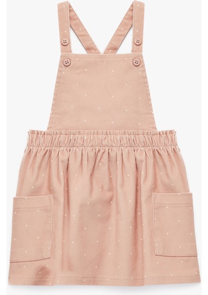 Pamuklu Kare Yaka Çapraz Askılı Cep Detaylı Puantiyeli Mini Elbise