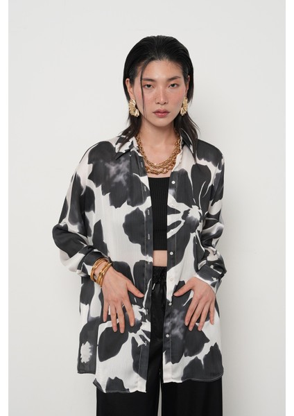 Kadın Büyük Çiçek Desenli Oversize Gömlek fiyatları