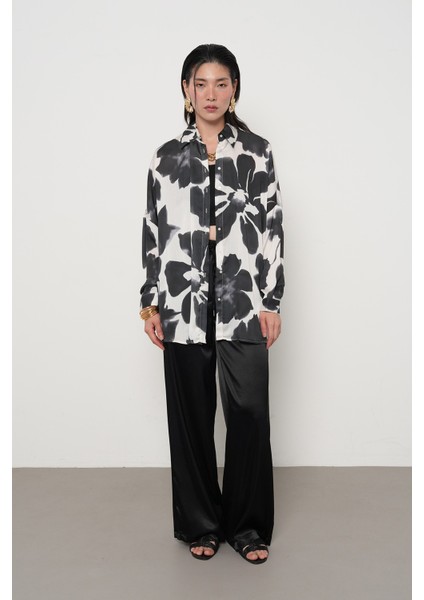 Kadın Büyük Çiçek Desenli Oversize Gömlek fırsatları