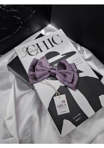 Kadın Saten Fiyonk Saç Tokası / Tozlu Orkide – Timsah (Pens) Klipsli