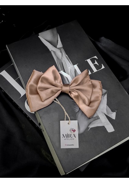 Kadın Saten Fiyonk Saç Tokası / Bronz Pudra – Timsah (Pens) Klipsli