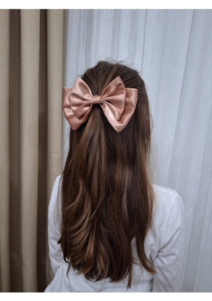 Kadın Saten Fiyonk Saç Tokası / Bronz Pudra – Timsah (Pens) Klipsli fiyatları