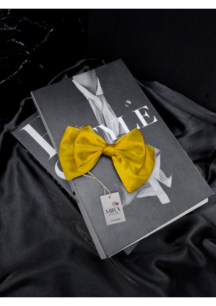 Kadın Saten Fiyonk Saç Tokası / Altın Tozu – Timsah (Pens) Klipsli