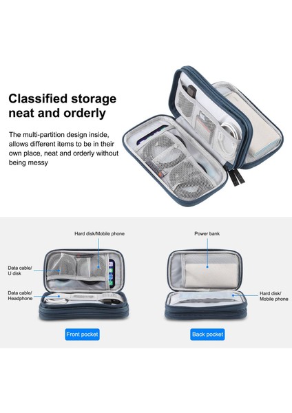 Haweel HWL2129 Taşınabilir Seyahat Aksesuarları Taşıma Çantası Saklama Kutusu Power Bank Kablosu Hafıza Kartı - Koyu Mavi (Yurt Dışından) indirimleri