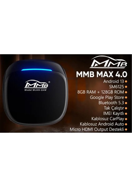 WJAN-Q4W-HD Max 4.0 Android 13, 8+128GB, HDMI Output Kablosuz-Wireless Carplay