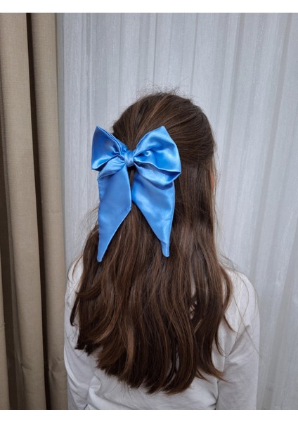 Kadın Saten Fiyonk Saç Tokası / Mavi Inci – Otomatik Klipsli - Orta Boy fiyatları