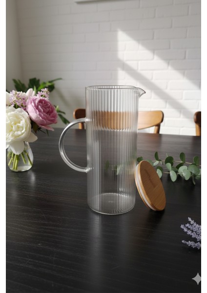 Serine Borosilikat Cam Sürahi – Bambu Kapaklı Isıya Dayanıklı Şeffaf Sürahi 1500 ml fiyatları