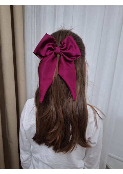 Kadın Saten Fiyonk Saç Tokası / Asil Şarap – Otomatik Klipsli - Orta Boy fiyatları