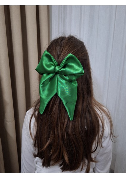 Kadın Saten Fiyonk Saç Tokası / Zümrüt Aşkı – Otomatik Klipsli - Orta Boy fiyatları