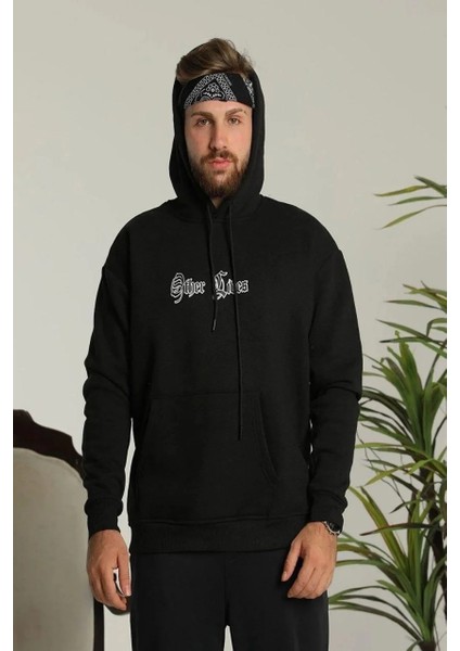 Erkek Kapşonlu Sweatshirt – Oversize Üç Iplik Şardonlu Hoodie, “other Lives” Ön & Arka Baskılı, Kanguru Cepli, Kışlık Rahat Günlük Stil - Siyah modelleri